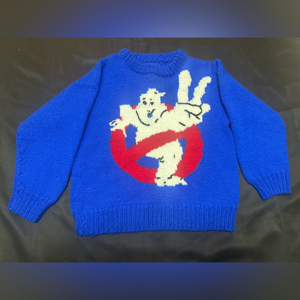 Vintage Hand-Knit Ghostbusters Sweater – Blue – Kids 4/5 T
